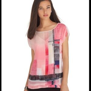White House Black Market Pink Colorblock Blouse